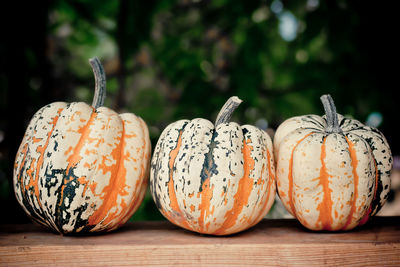 Close-up of pumpkins on table
