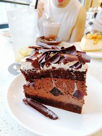 High angle view of cake in plate on table