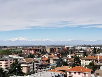 High angle view of townscape against sky