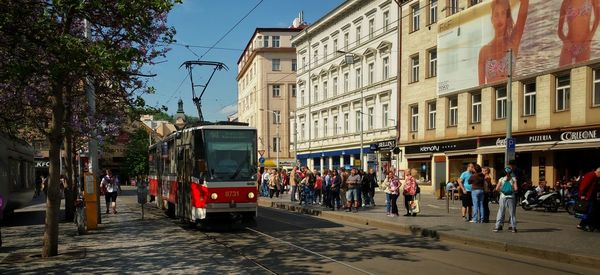 People walking on city street