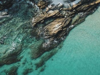 High angle view of rock formation in sea