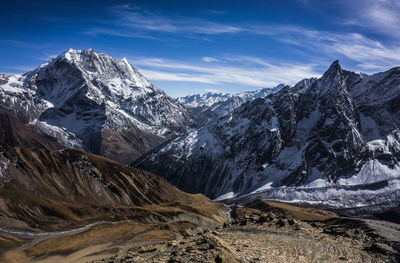 Scenic view of snowcapped mountains against sky