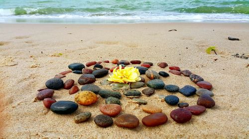 Various pebbles on beach