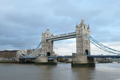 View of bridge over river against cloudy sky