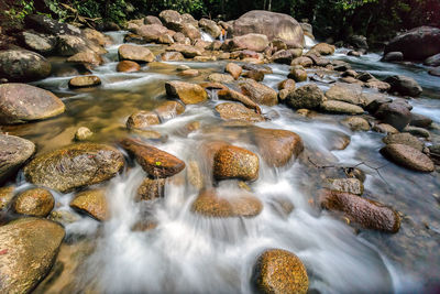 High angle view of pebbles in water