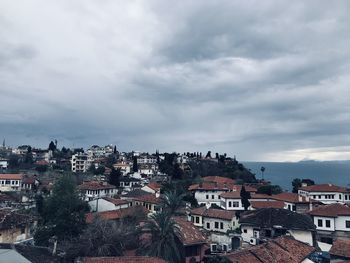 High angle shot of townscape against sky