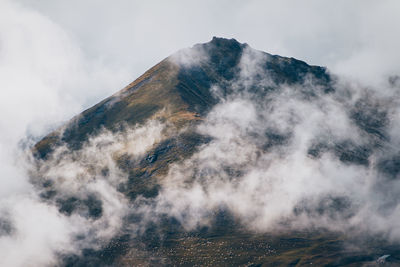 Aerial view of snowcapped mountains against sky