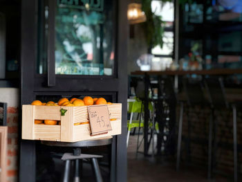 Orange crate in the coffee shop.