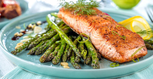 Close-up of food in plate on table
