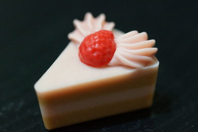 Close-up of strawberry cake on table
