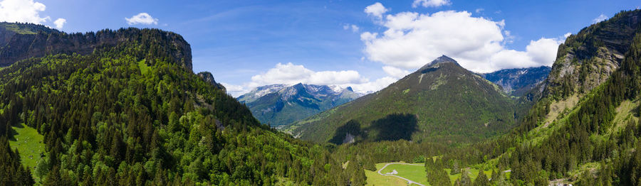 Panoramic view of landscape and mountains against sky