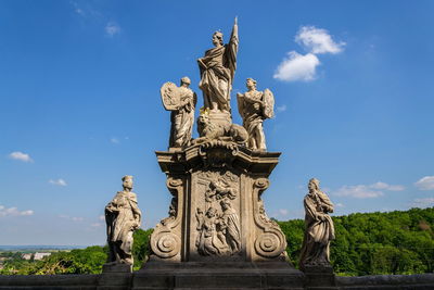 Low angle view of statue against cloudy sky