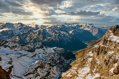 Scenic view of snowcapped mountains against sky