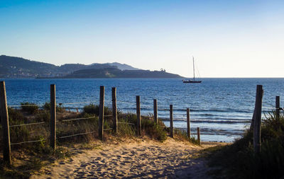 Scenic view of sea against clear sky