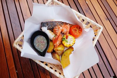 Close-up of served food in plate