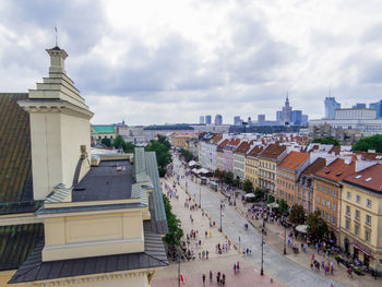 High angle view of buildings in city