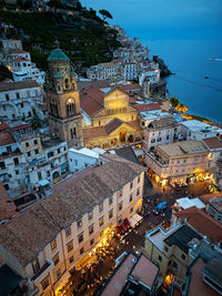 High angle view of buildings in city