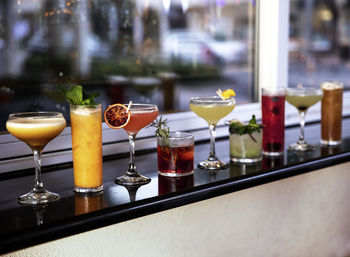 Wine glasses on table