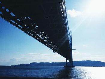 Low angle view of bridge against cloudy sky