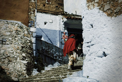 Rear view of person on staircase