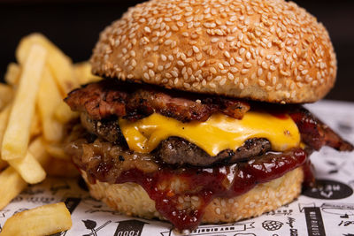 Close-up of burger in plate