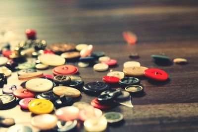 Multi colored buttons on table