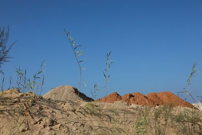 Rock formations in desert against blue sky