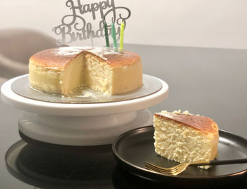 Close-up of cake in plate on table