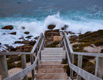 High angle view of staircase at sea