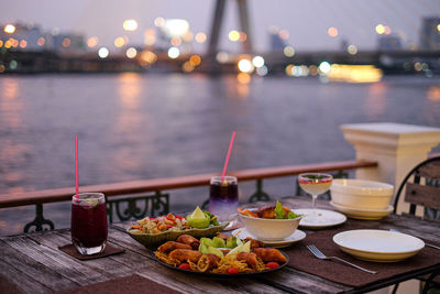 Close-up of food served on table