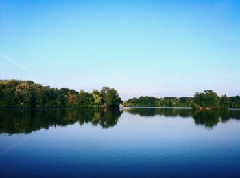 Reflection of trees in calm lake