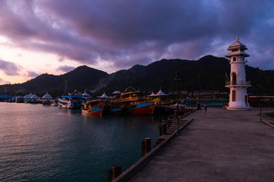 Scenic view of sea by buildings against sky