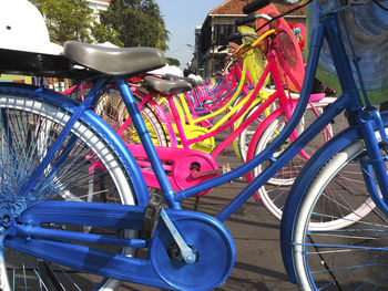 Close-up of bicycle parked in parking lot