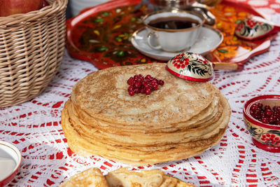 High angle view of food on table