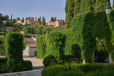View of the alhambra in granada from the cordova gardens in spain. 