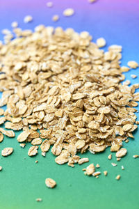 Close-up of oat flakes on table