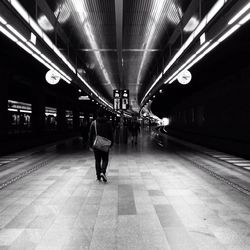 Blurred motion of people walking in subway