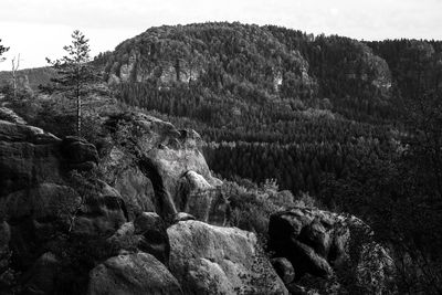 Rock formation on land against sky