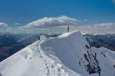 Aerial view of snow covered landscape