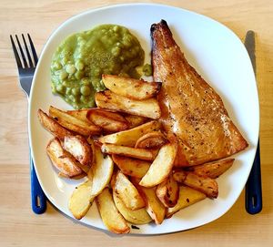 High angle view of meal served in plate