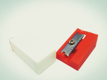 High angle view of mailbox on white background