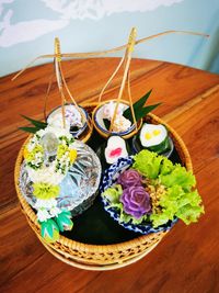 High angle view of vegetables on table