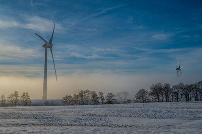 Wind turbines in rime frost, denmark