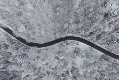 High angle view of snow covered land