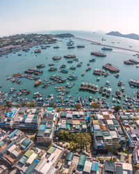 High angle view of buildings in city