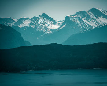 Scenic view of snowcapped mountains against sky