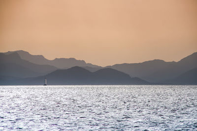 Scenic view of mountains at sunset