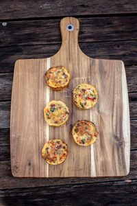 High angle view of pizza on table