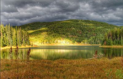 Scenic view of lake against sky