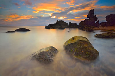 Scenic view of sea at sunset